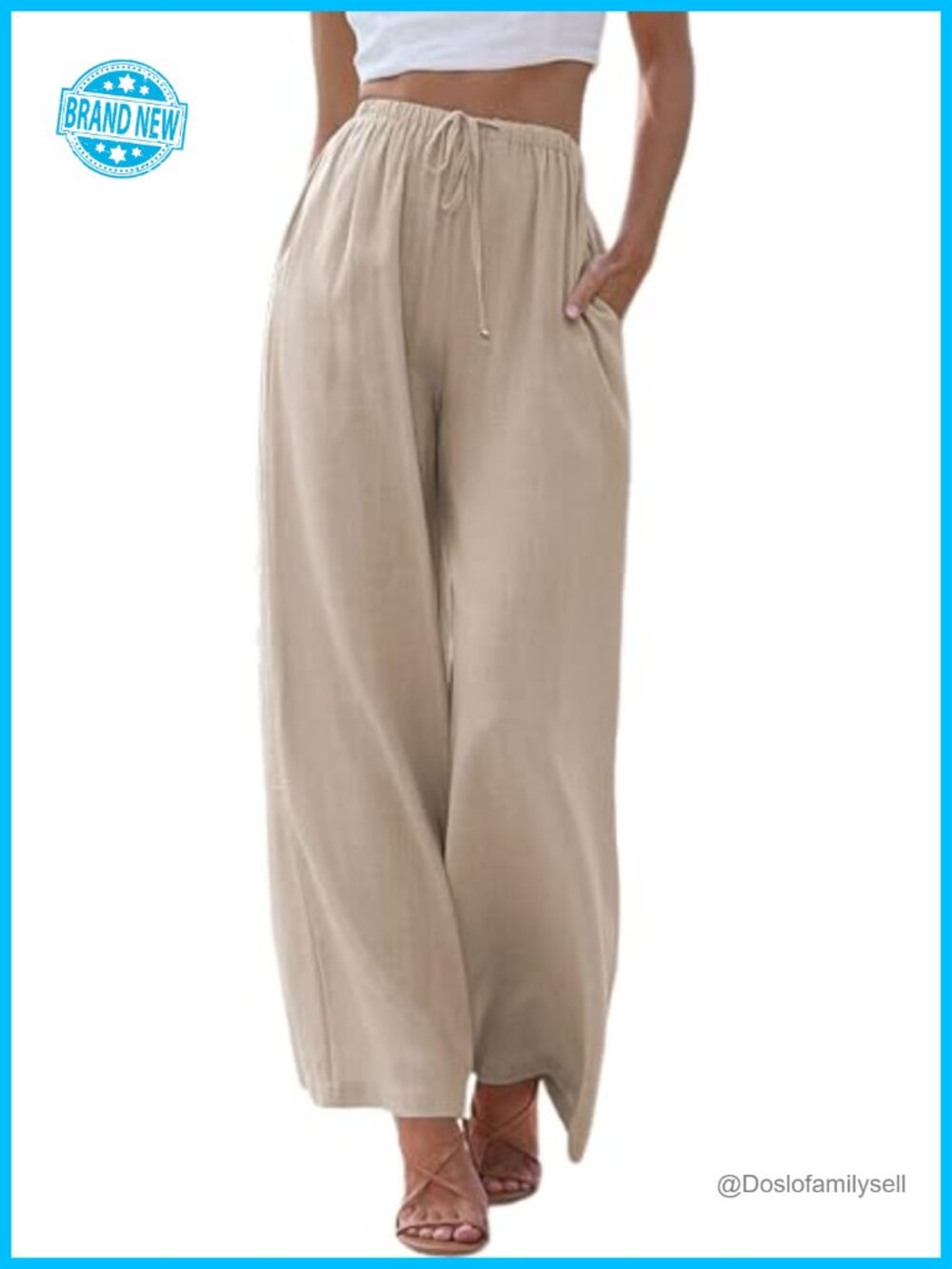 Wide Leg Linen Pants High Waisted Palazzo Trousers Flowy Casual Beach
